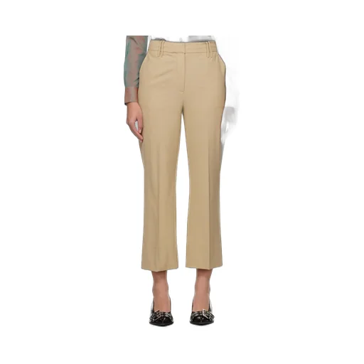 Beige Drapey Melange Cropped Trousers