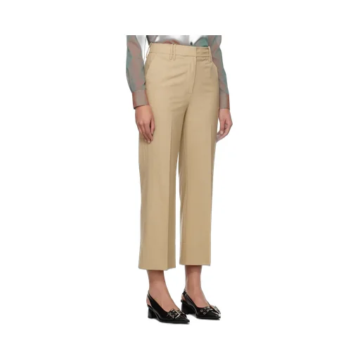 Beige Drapey Melange Cropped Trousers