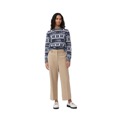 Beige Drapey Melange Cropped Trousers