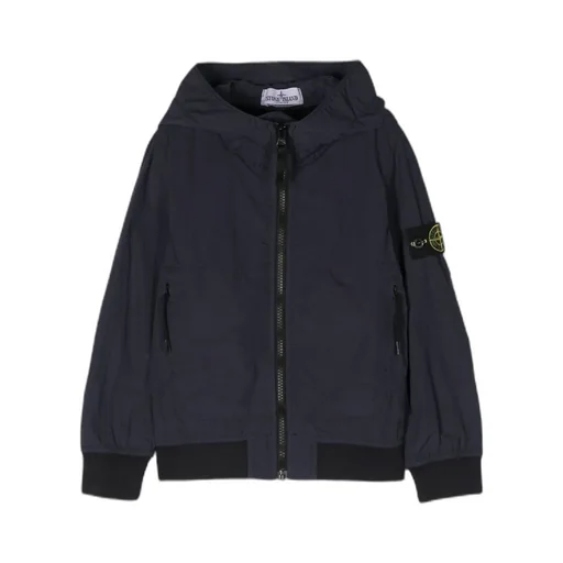 Stone Island Junior Logo Patch Zip-Up Hooded Jacket