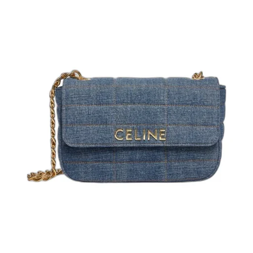 Chain Shoulder Bag Matelasse Monochrome Celine In Quilted Denim
