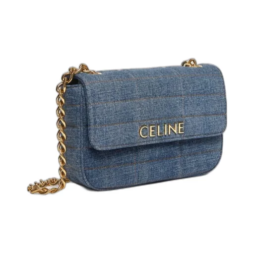 Chain Shoulder Bag Matelasse Monochrome Celine In Quilted Denim