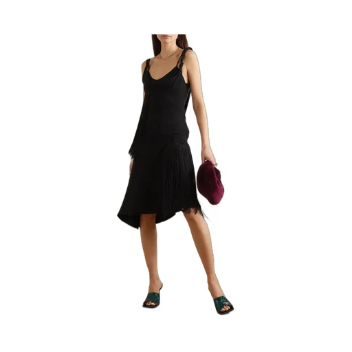 Asymmetric Fringed Mid-Length Dress