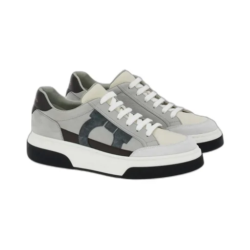 Salvatore Ferragamo Gancini-Embroidered Lace-Up Sneakers
