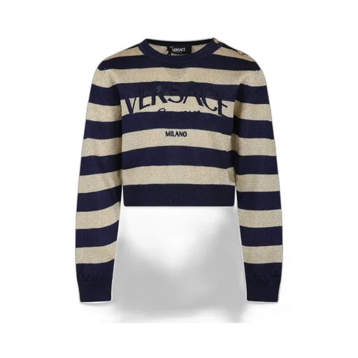 Versace Kids Logo Embroidered Striped Sweater