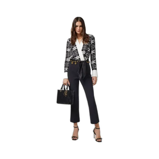 Elisabetta Franchi Allover Logo Printed V-Neck Bodysuit