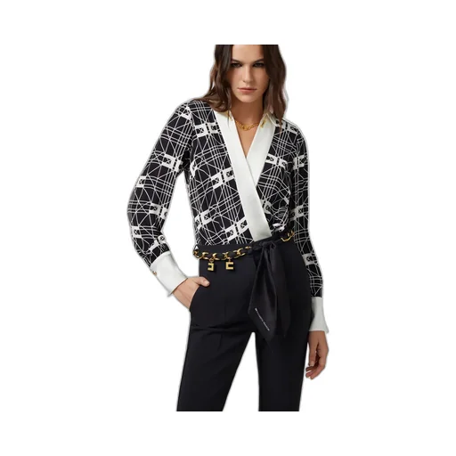 Elisabetta Franchi Allover Logo Printed V-Neck Bodysuit