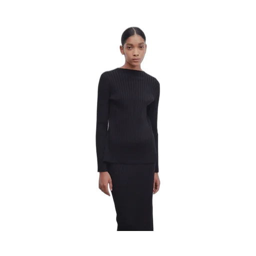 Long-Sleeve Ribbed Silk Top