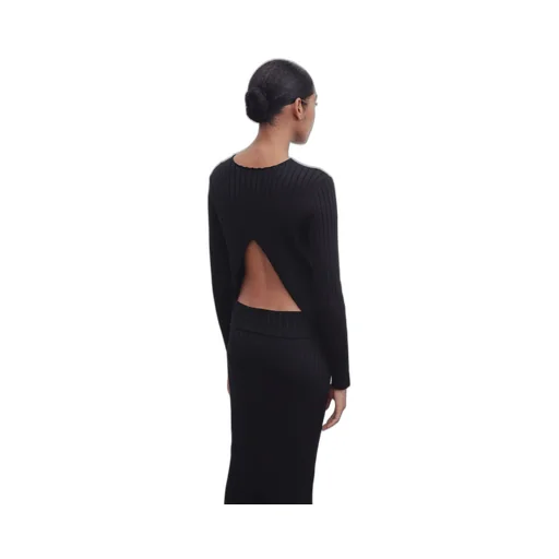 Long-Sleeve Ribbed Silk Top