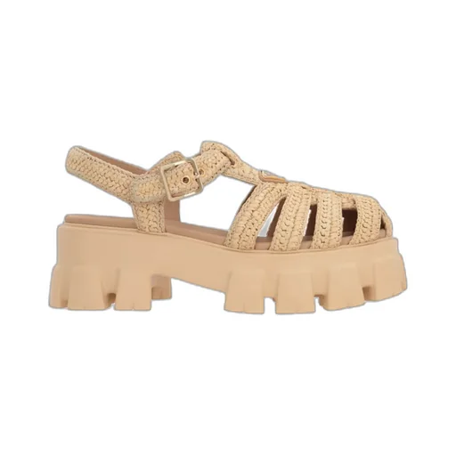 Prada Logo Plaque Caged Heeled Sandals