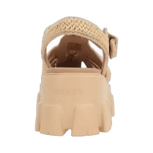 Prada Logo Plaque Caged Heeled Sandals
