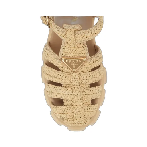Prada Logo Plaque Caged Heeled Sandals