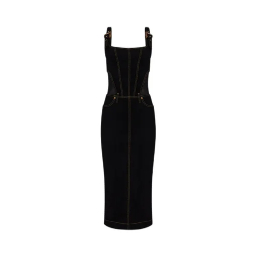 Versace Jeans Couture Contrast-Stitching Sleeveless Denim Dress