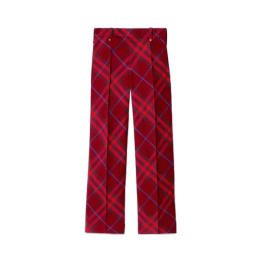 Burberry Checked Pleated Straight-Leg Trousers