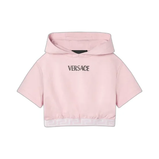 Versace Kids Logo-Embellished Short Sleeved Cropped Hoodie