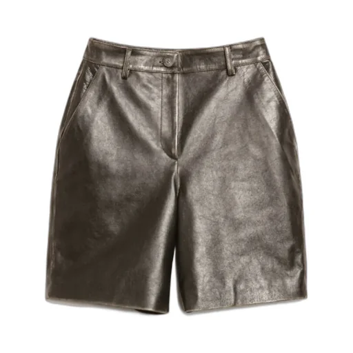 Black Leather Bermuda Shorts With Lived-In Effect