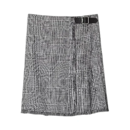 Burberry Plaid-Check Pleated Fringed Mini Skirt