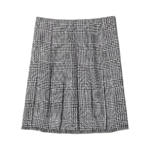 Burberry Plaid-Check Pleated Fringed Mini Skirt