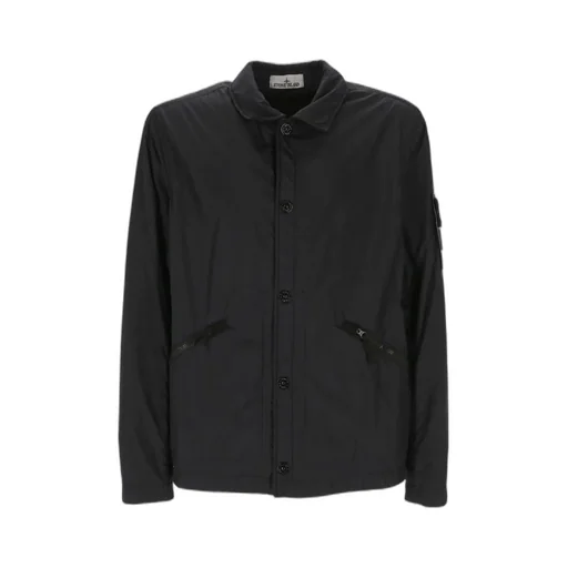 Stone Island Logo Patch Button-Up Overshirt Jacket