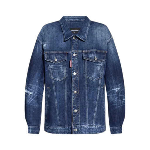 Rhinestone-Embellished Oversize Denim Jacket