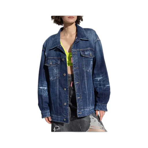 Rhinestone-Embellished Oversize Denim Jacket