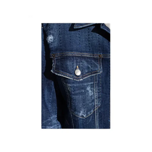 Rhinestone-Embellished Oversize Denim Jacket