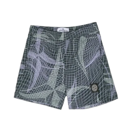 Compass-Patch Abstract-Print Swim Shorts