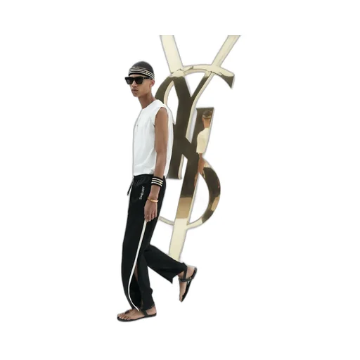 Saint Laurent Logo-Embroidered Drawstring Striped Track Pants
