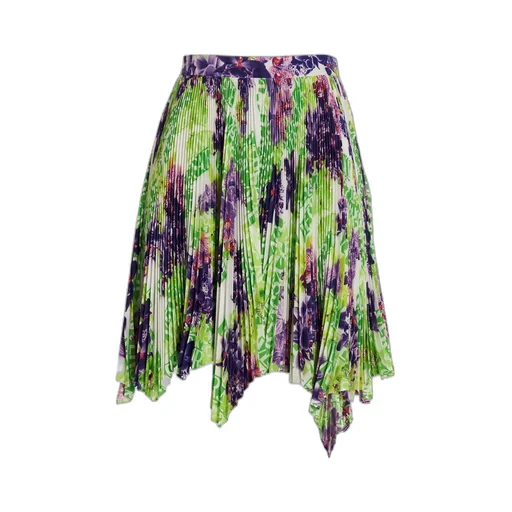 Versace Floral Printed Asymmetric Pleated Skirt