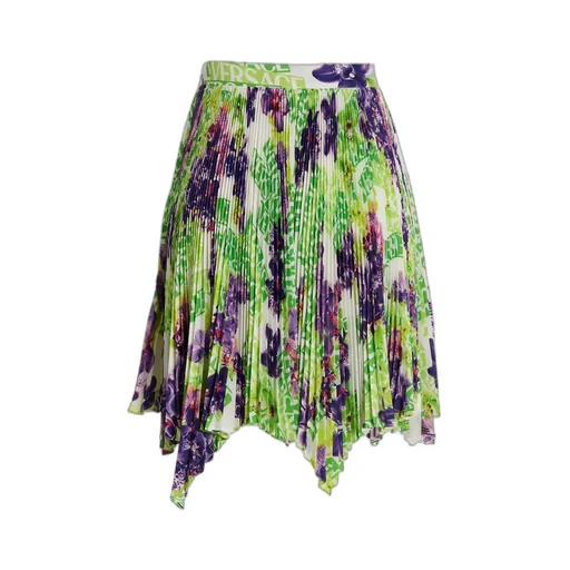 Versace Floral Printed Asymmetric Pleated Skirt