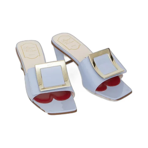 Love Metal Buckle Mules In Patent Leather