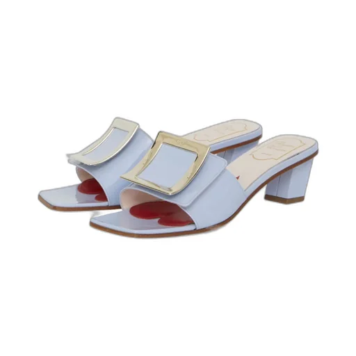 Love Metal Buckle Mules In Patent Leather