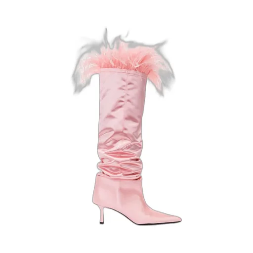 Alexander Wang Viola Feather-Trim Pointed-Toe Boots