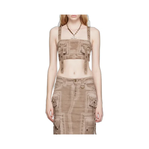 Blumarine Cargo-Style Eyelet Detailed Cropped Top