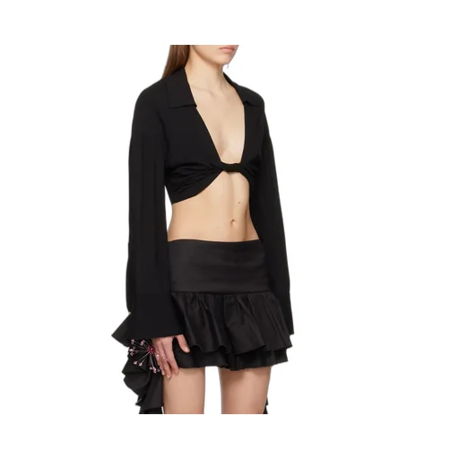 Blumarine Twist Detailed Cropped Long-Sleeved Top