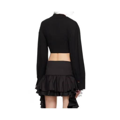 Blumarine Twist Detailed Cropped Long-Sleeved Top