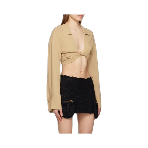 Front-Knot Cropped Shirt