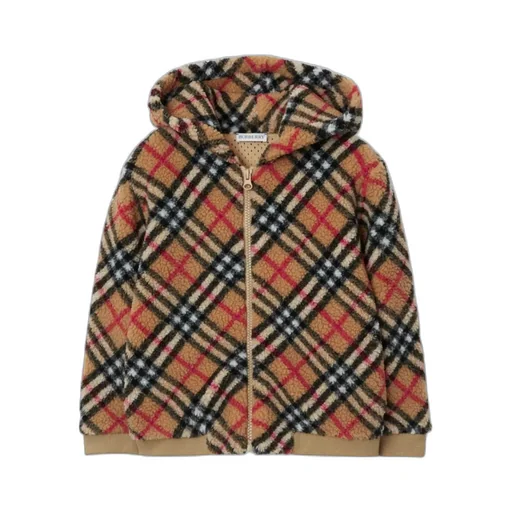 Burberry Kids Checked Zip-Up Fleece Hoodie