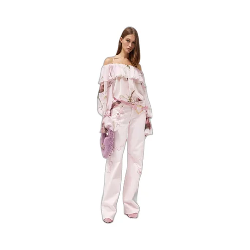 Blumarine Floral Print Off-Shoulder Ruffled Top