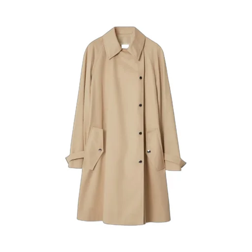 Notched-Collar Buttoned Trench Coat