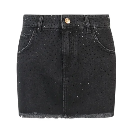 Blumarine Rhinestone Embellished Denim Mini Skirt