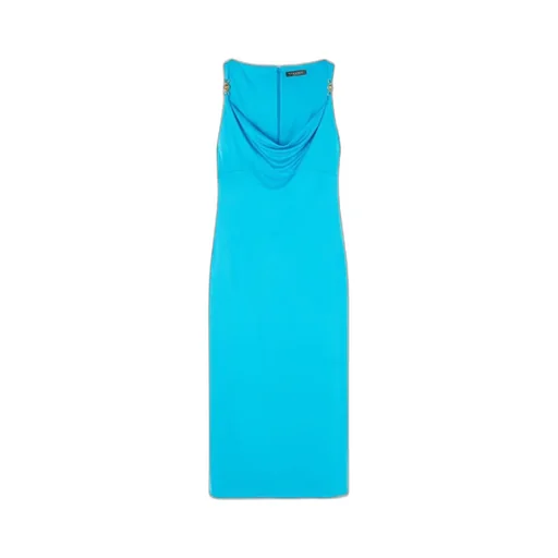 Versace Logo Plaque Cowl-Neck Midi Dress