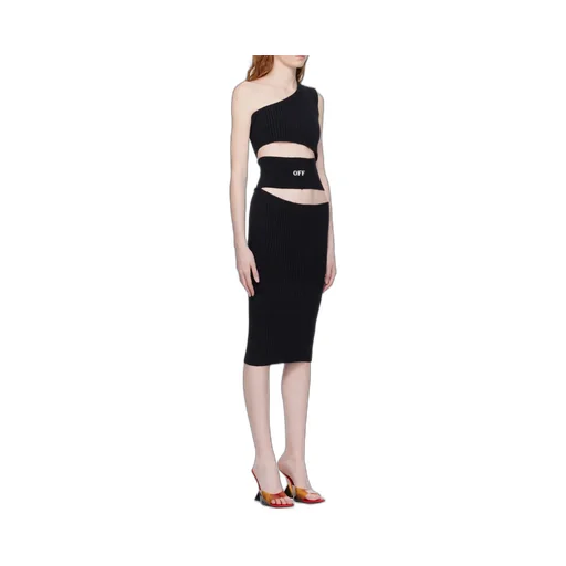 Off-White Logo Patch Cut-Out One-Shoulder Dress