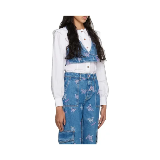 Ganni Butterfly Embroidered Cropped Denim Top