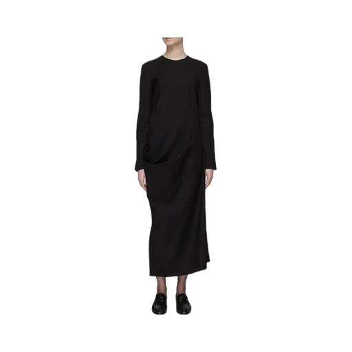 Gathered-Detailing Long-Sleeved Shift Dress