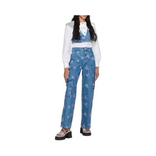 Ganni Butterfly Embroidered Cropped Denim Top