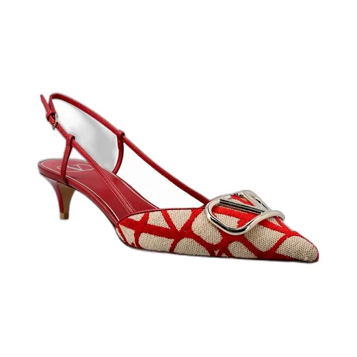 Valentino Logo Plaque Pointed Toe Slingback Pumps
