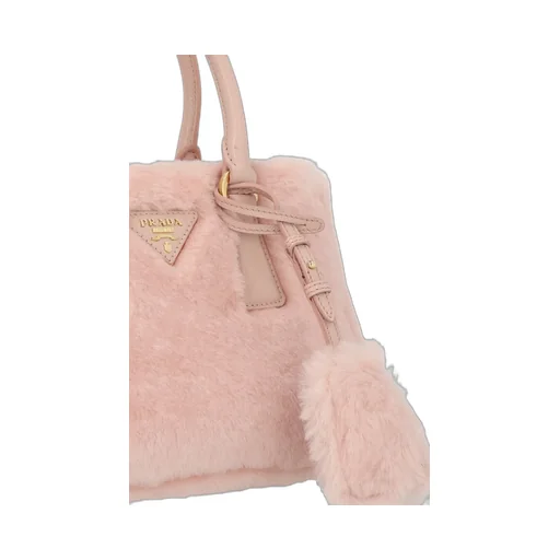 Prada Logo Plaque Teddy Bowling Top Handle Bag