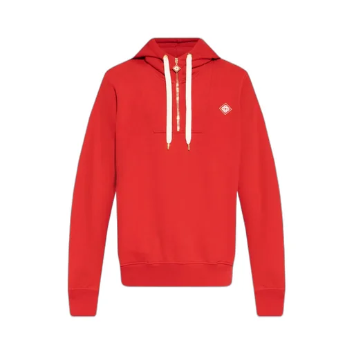 Logo-Patch Zip-Neck Hoodie