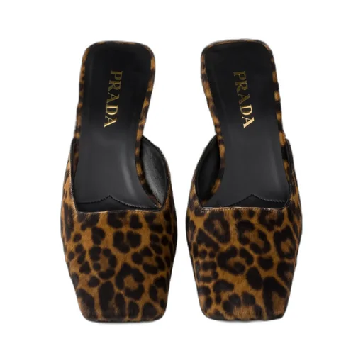 Prada Leopard-Printed Square-Toe Mules